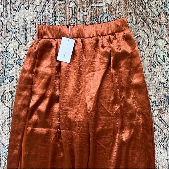 Lovers & Friends Tristan Jogger Satin Side Slit Pants Rust Terracotta Brown NWT - Picture 6 of 15